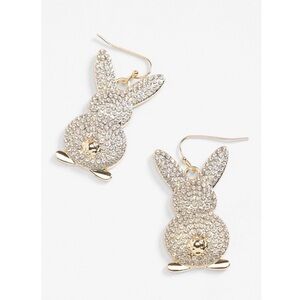 Rhinestone Bunny Earrings Gold, Maurices NEW